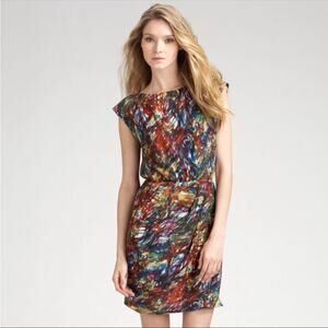 THEORY Arena Brushstrokeprint Silk Dress